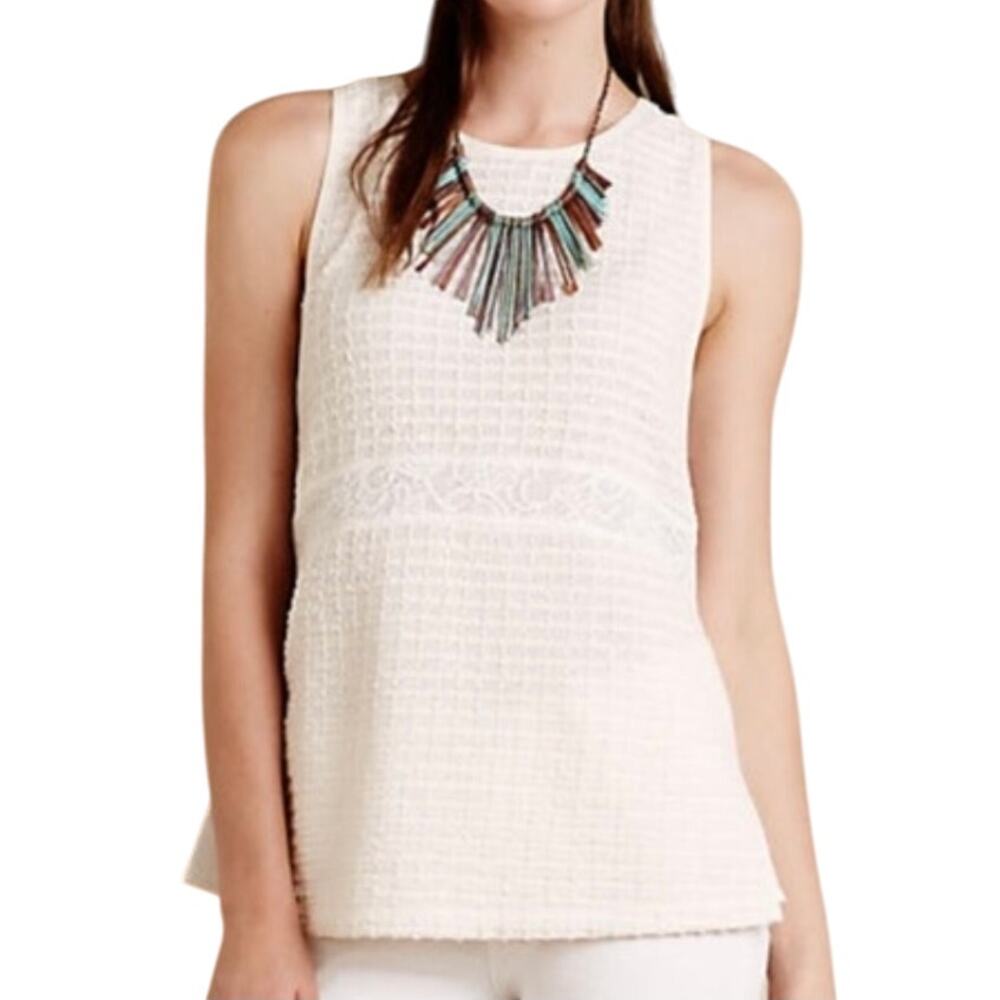 Anthropologie Deletta Mira Waffle Sleeveless Blouse White Cream Petite XS